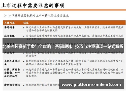 北美洲杯赛新手参与全攻略：赛事规则、技巧与注意事项一站式解析